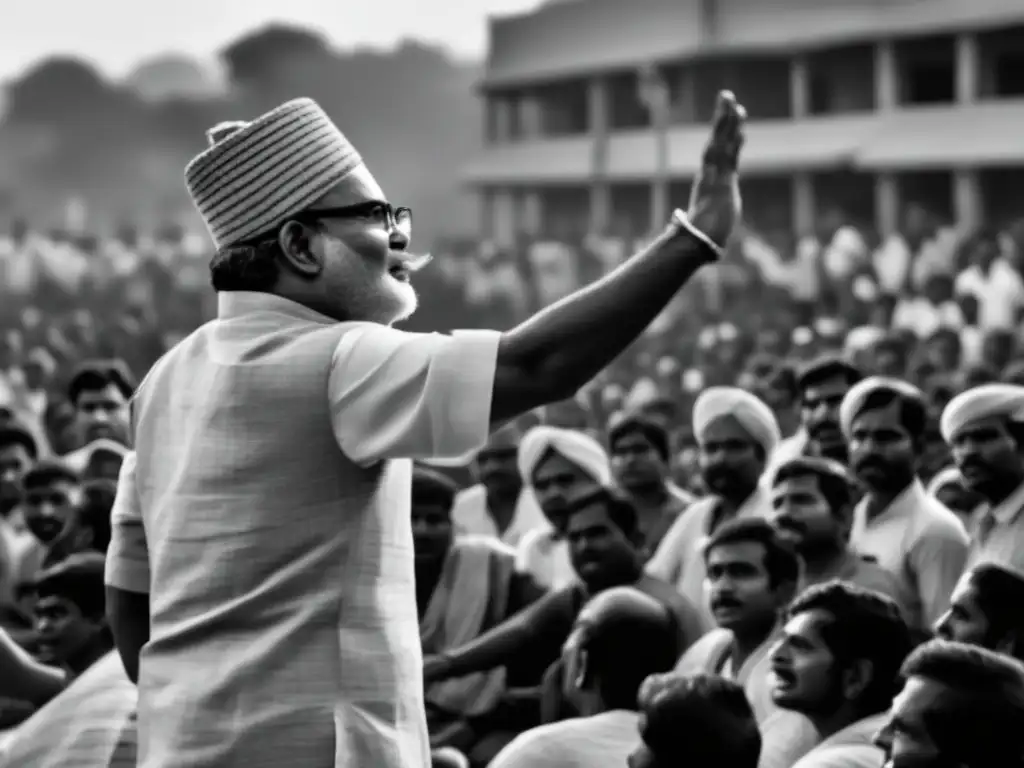 Kanshi Ram lucha por los derechos Dalits India, expresando determinación y unidad en imagen poderosa en blanco y negro