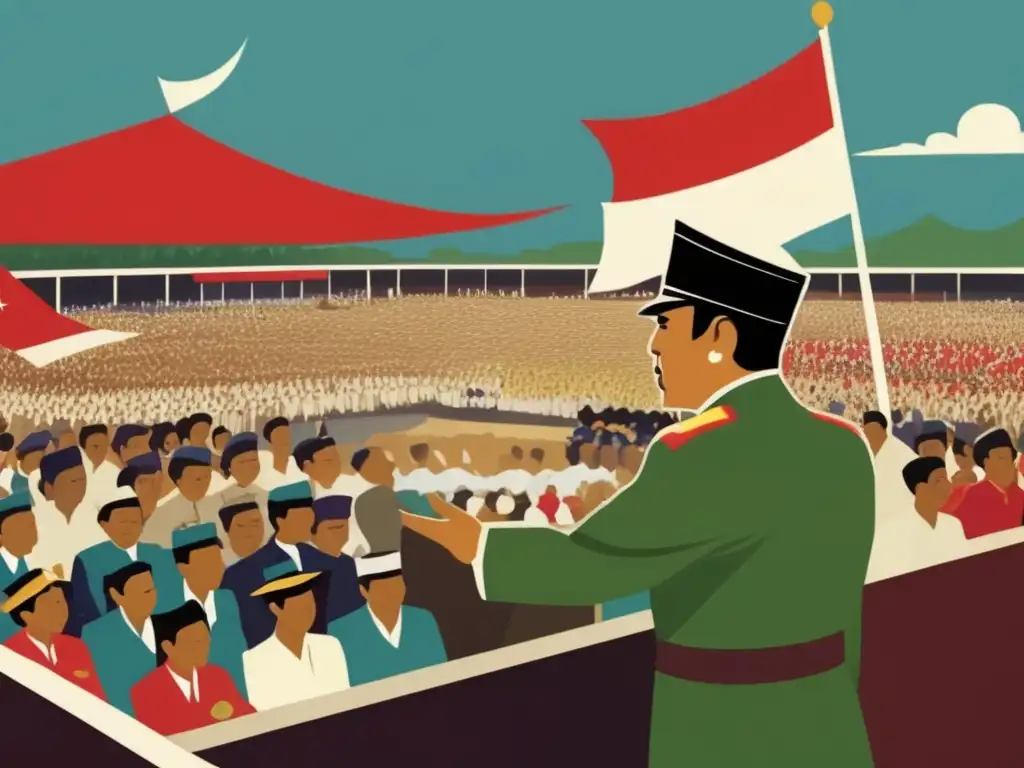 Sukarno lidera Indonesia hacia la independencia, con un carisma apasionado y determinación