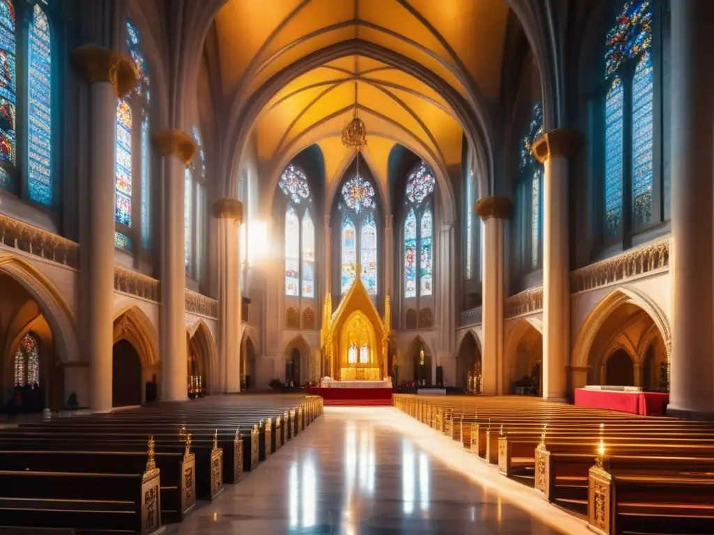 La influencia del catolicismo en política italiana se refleja en la majestuosa catedral con arcos, vitrales y fieles en oración