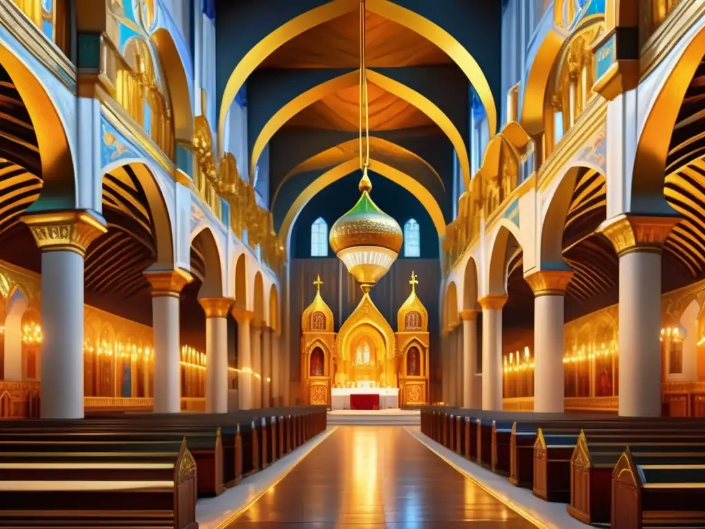 La influencia de la Iglesia en Rusia Imperial se refleja en la opulencia y poder de la ortodoxia, capturada en esta detallada pintura digital de la Catedral de la Anunciación en el Kremlin de Moscú