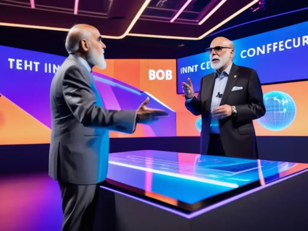Vint Cerf y Bob Kahn discuten la infraestructura de internet en una conferencia tecnológica futurista