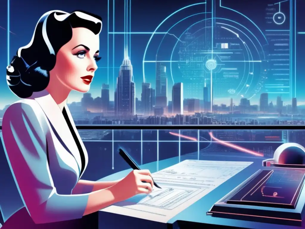 La ingeniera Hedy Lamarr inventa en un laboratorio futurista
