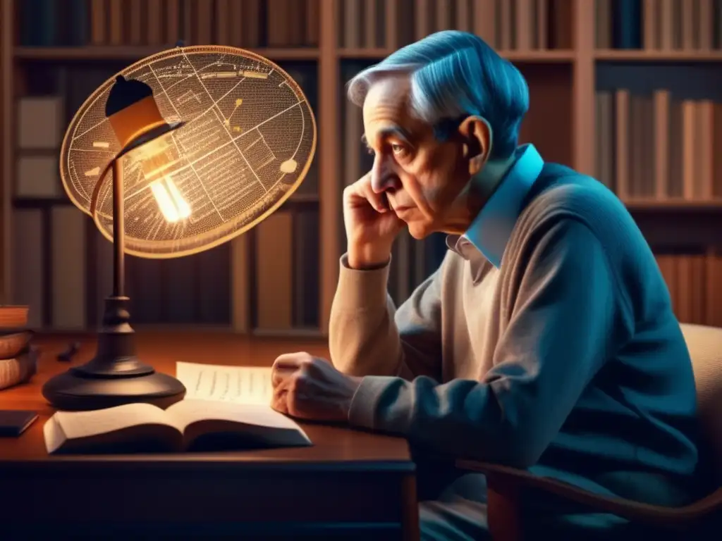 John Nash inmerso en sus complejas teorías matemáticas en su estudio