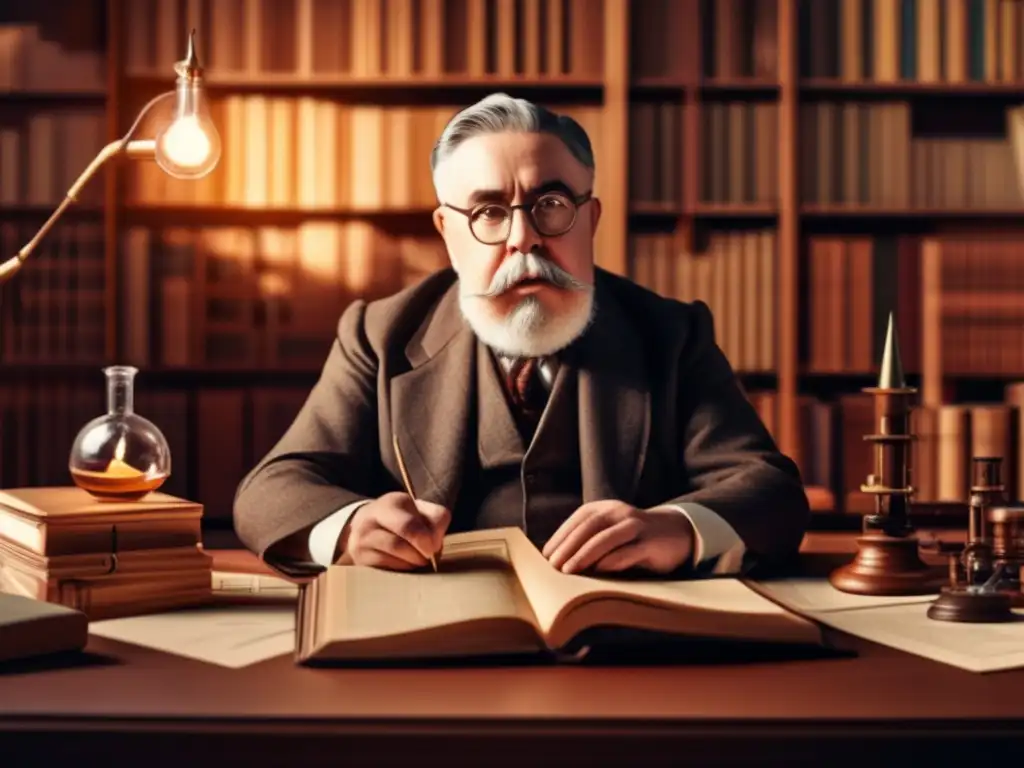 Norbert Wiener inmerso en su estudio, rodeado de libros, papeles y aparatos científicos, bañado en cálida luz natural