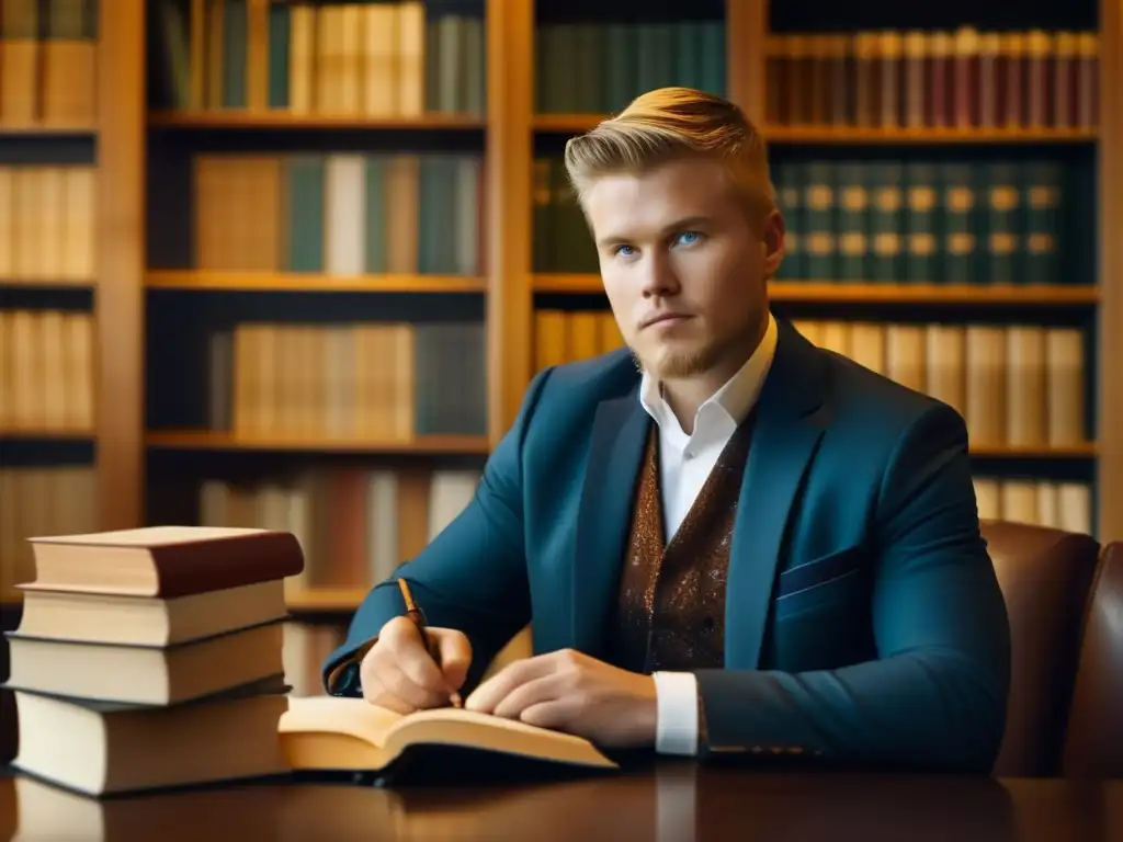 Inmerso en el folclore y festividades islandesas, Sigurdur Nordal estudia apasionadamente rodeado de libros y materiales académicos