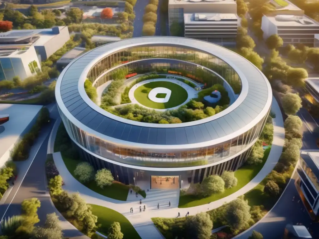 El innovador campus de Google, con arquitectura moderna y vegetación exuberante, refleja las estrategias de liderazgo en la industria digital