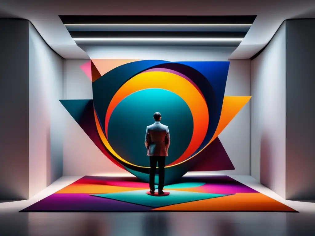 Una instalación de arte moderno con formas geométricas abstractas y colores vibrantes
