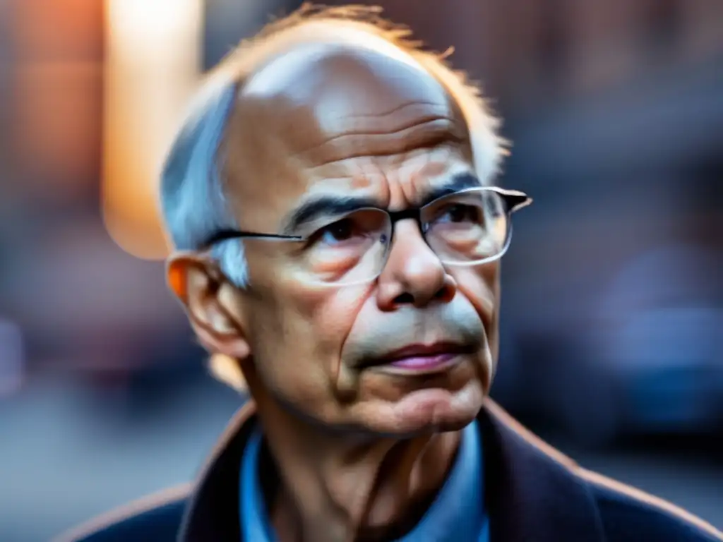 Peter Singer reflexiona con intensidad, mirando hacia el horizonte en medio de la ciudad