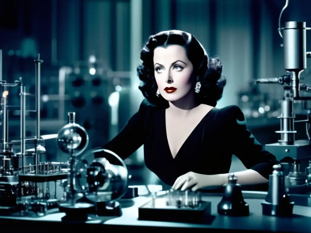 Hedy Lamarr, inventora del espectro ensanchado, inmersa en su laboratorio, irradiando inteligencia y belleza
