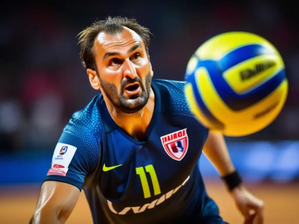 Ivano Balić en el balonmano: closeup detallado en la cancha, concentrado y sudoroso, listo para una habilidosa jugada