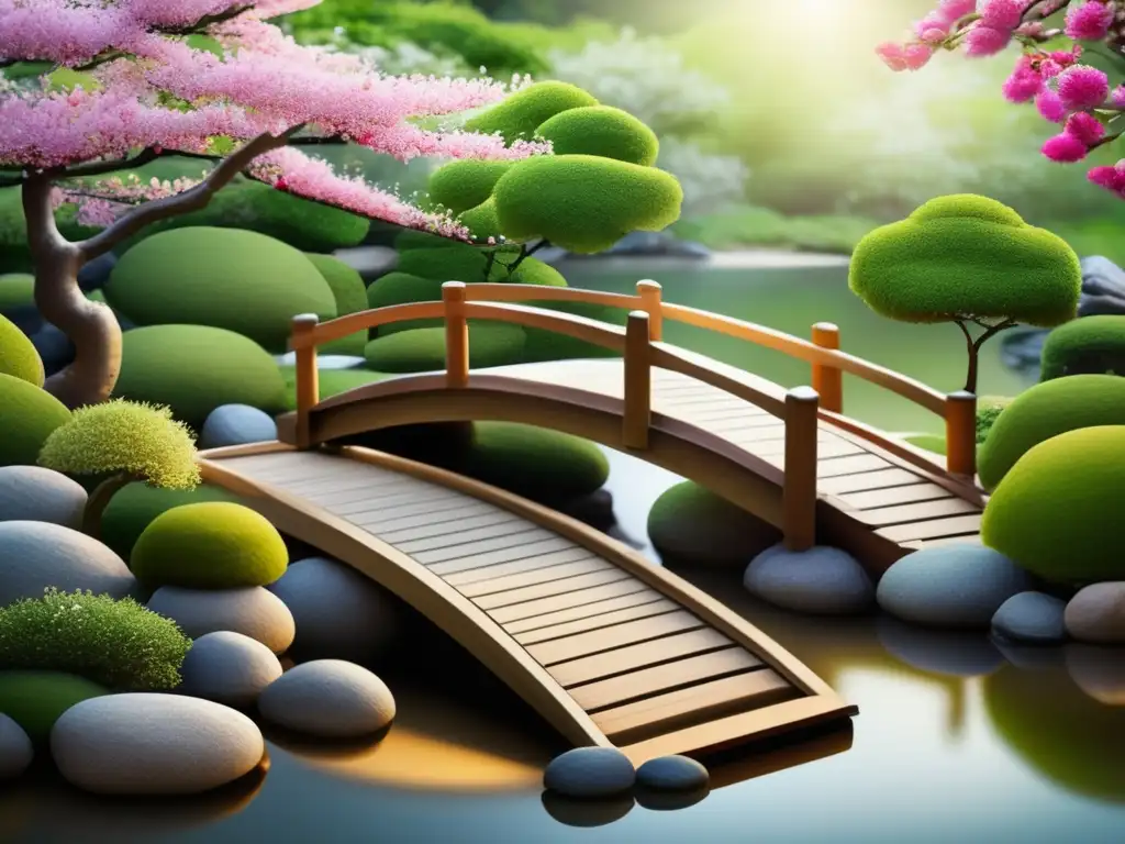 Un jardín zen japonés contemporáneo con Ikkyu Sojun, monje Zen irreverente, y un estanque sereno