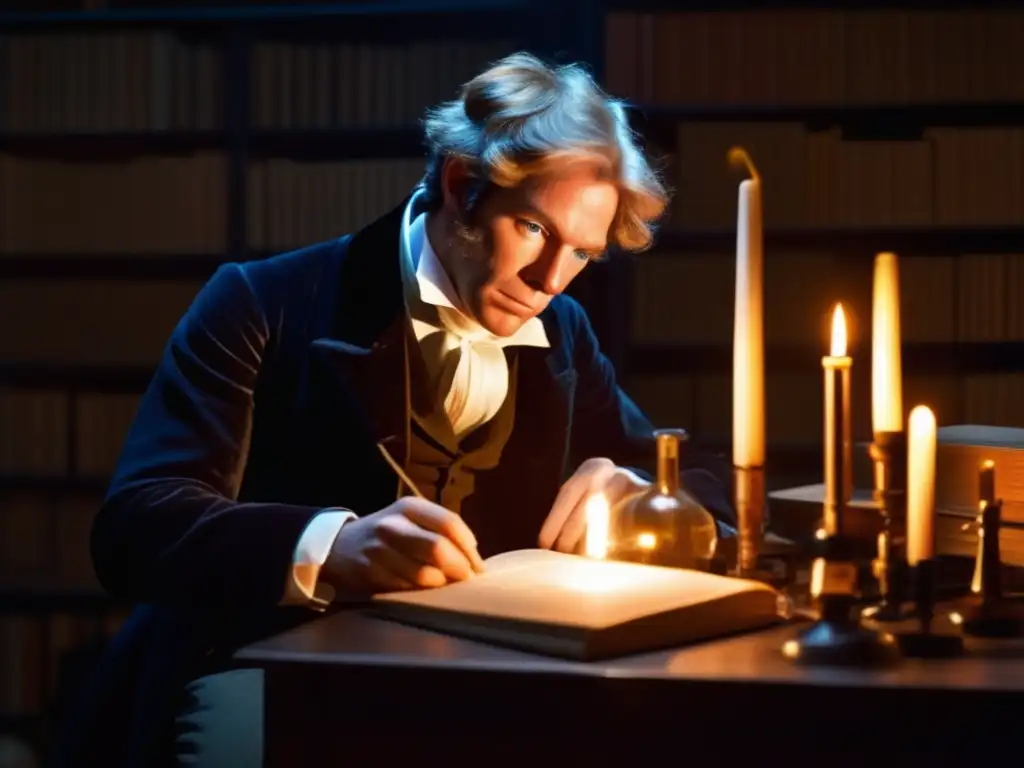 Un joven Michael Faraday experimenta en su habitación, rodeado de libros y utensilios científicos