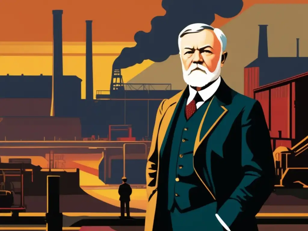 Un joven Andrew Carnegie, inmigrante convertido en magnate del acero, supervisa la operación industrial con determinación