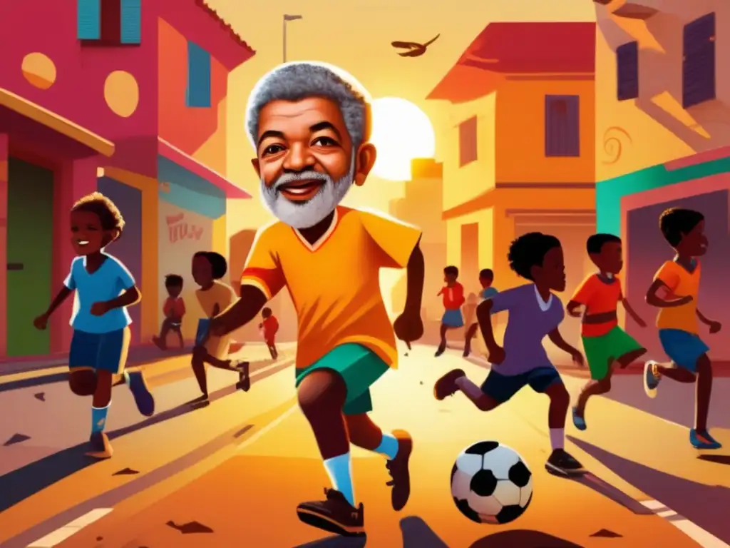 Un joven Lula da Silva juega al fútbol en las calles, rodeado de niños animados