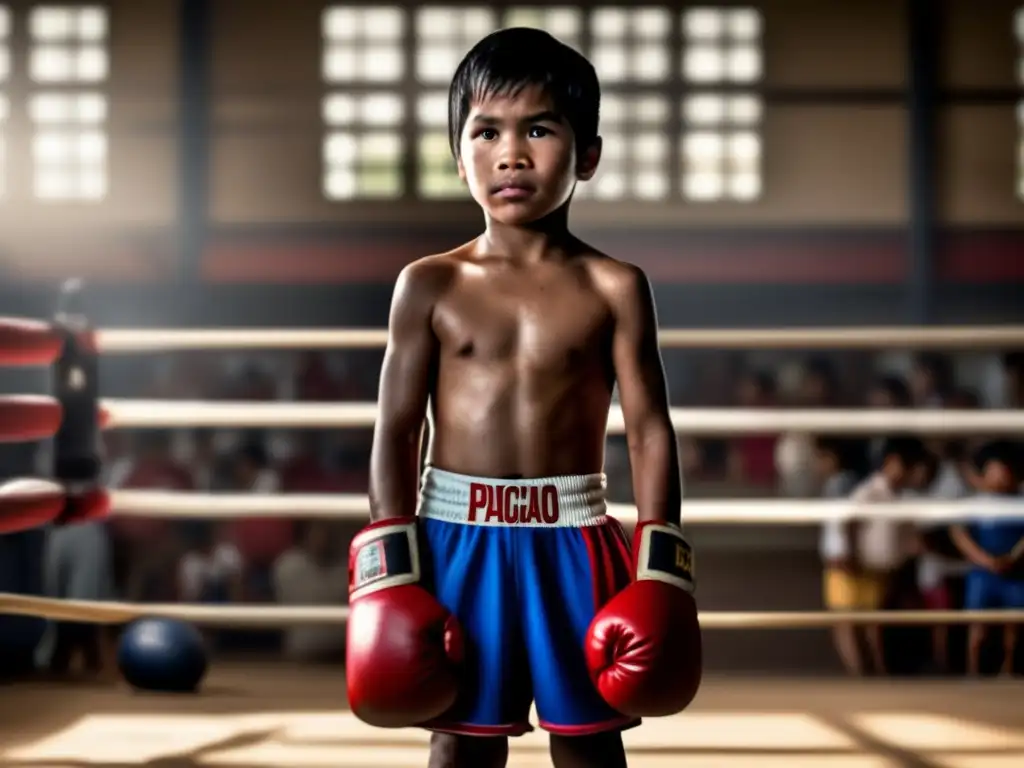 Joven Manny Pacquiao en gimnasio de boxeo filipino, con influencia filipina en la historia del boxeo