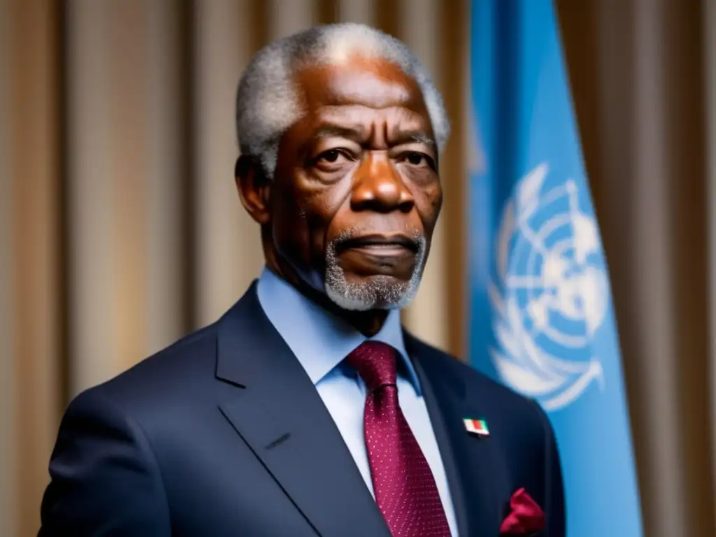 Un joven Kofi Annan en la sede de la ONU, con trajes elegantes y una actitud determinada