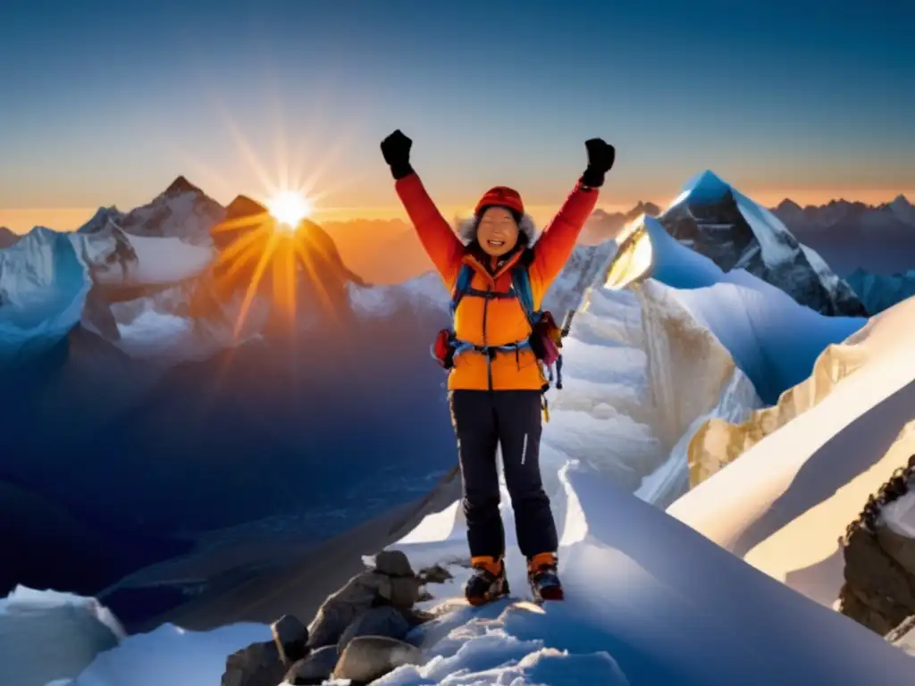 Junko Tabei en la cumbre del Everest, vida pionera de superación