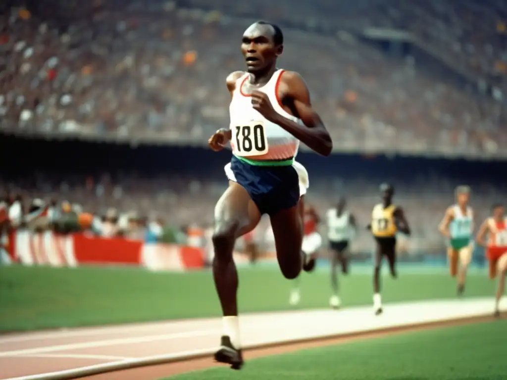 Biografía de Kipchoge Keino, atleta keniano, compitiendo en la final de 1500m en los Juegos Olímpicos de 1968 en Ciudad de México