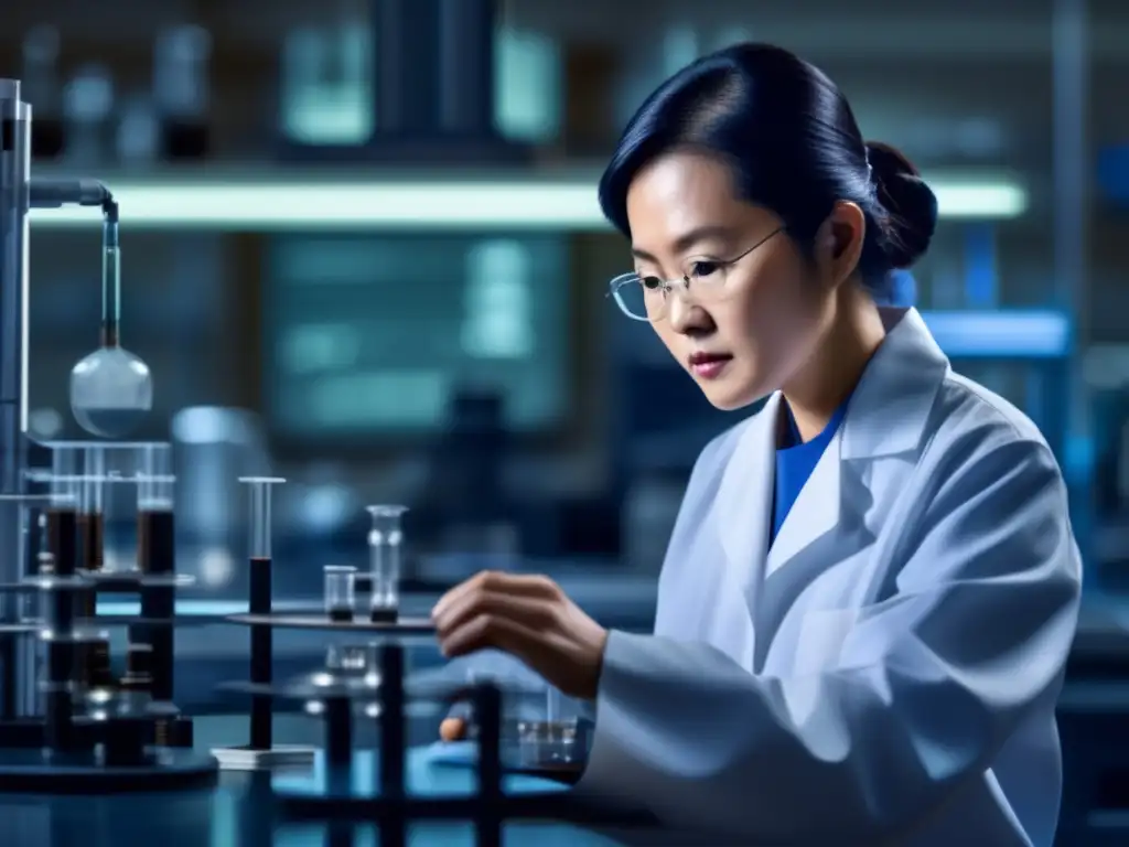 Chien-Shiung Wu en su laboratorio, concentrada en su experimento sobre la violación de la paridad