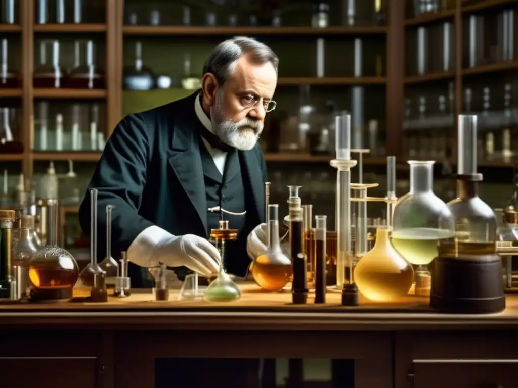 En el laboratorio, Louis Pasteur realiza un experimento con concentración
