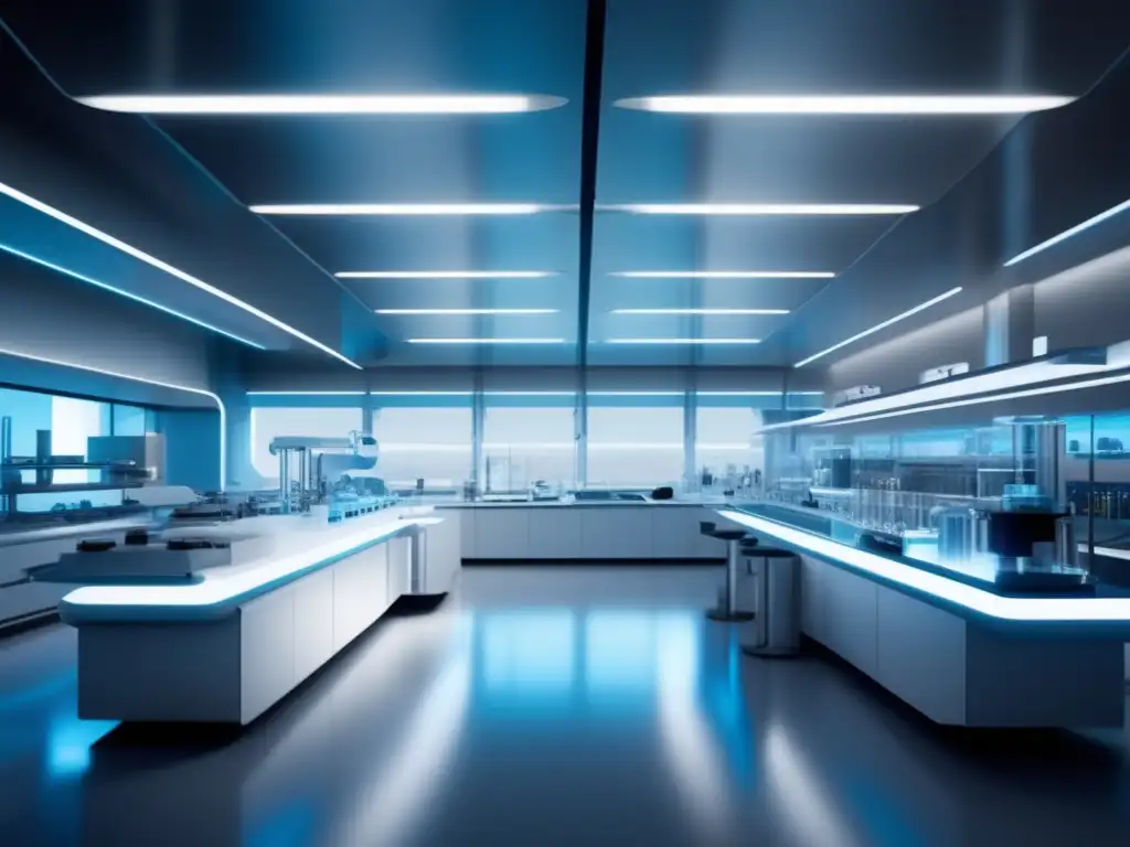 Un laboratorio futurista de alta tecnología con equipos avanzados y diseño minimalista