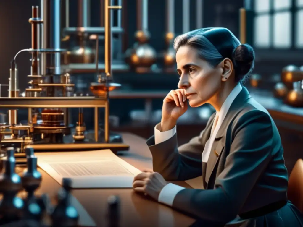 Lise Meitner en su laboratorio, inmersa en la contemplación de la fisión nuclear
