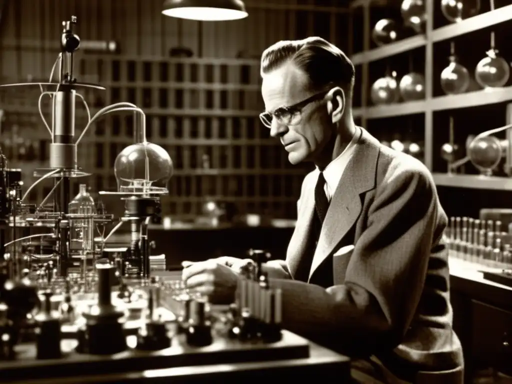 En el laboratorio, Philo Farnsworth trabaja con determinación en sus innovadores prototipos de televisión