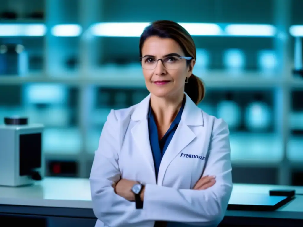 En un laboratorio moderno, Francoise Barré-Sinoussi lleva bata blanca, concentrada en su investigación