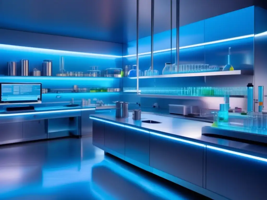 Un laboratorio moderno con equipo de vanguardia y una atmósfera de alquimia científica