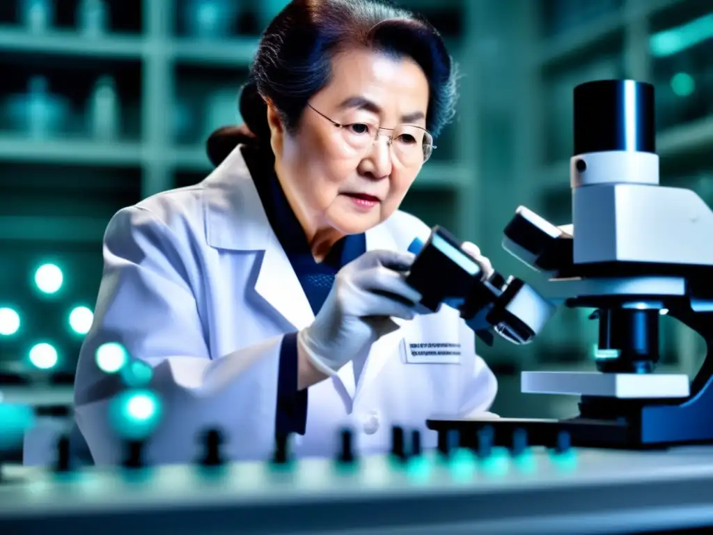 En su laboratorio, Tu Youyou examina una muestra con determinación