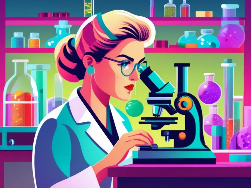 En su laboratorio, Nettie Stevens examina un portaobjetos bajo el microscopio