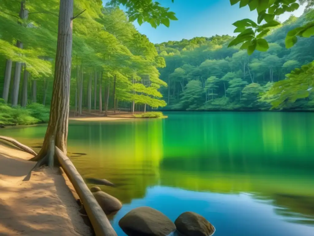 Un lago cristalino rodeado de exuberante vegetación refleja la armoniosa belleza natural