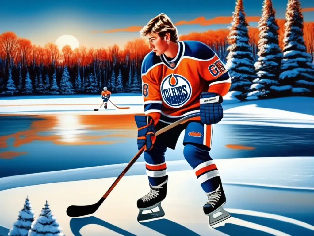 Wayne Gretzky lanza patín en lago helado, listo para revolución en el hockey
