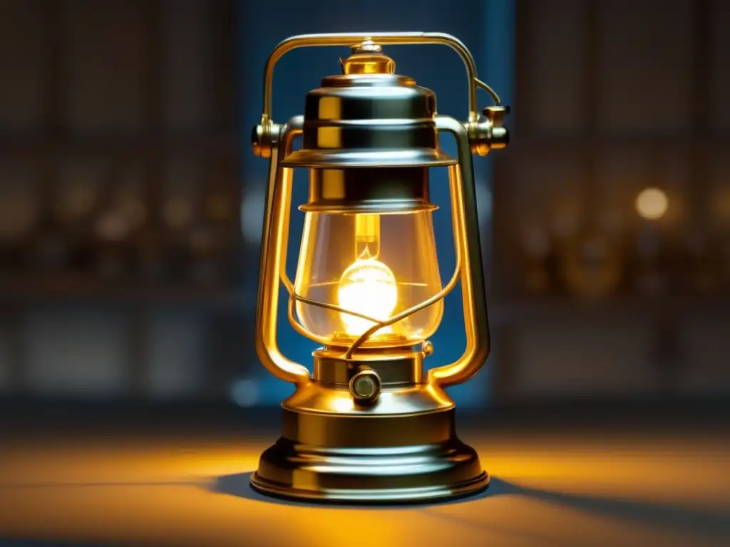 Una lámpara de seguridad minera Humphry Davy iluminada en un túnel oscuro, transmitiendo innovación y seguridad en la industria minera