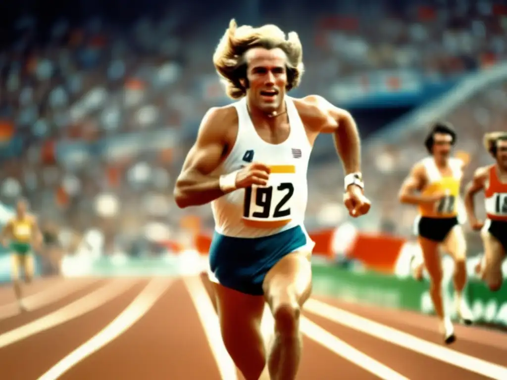 Lasse Virén, atleta olímpico, cruza la meta en los Juegos Olímpicos de 1972 o 1976