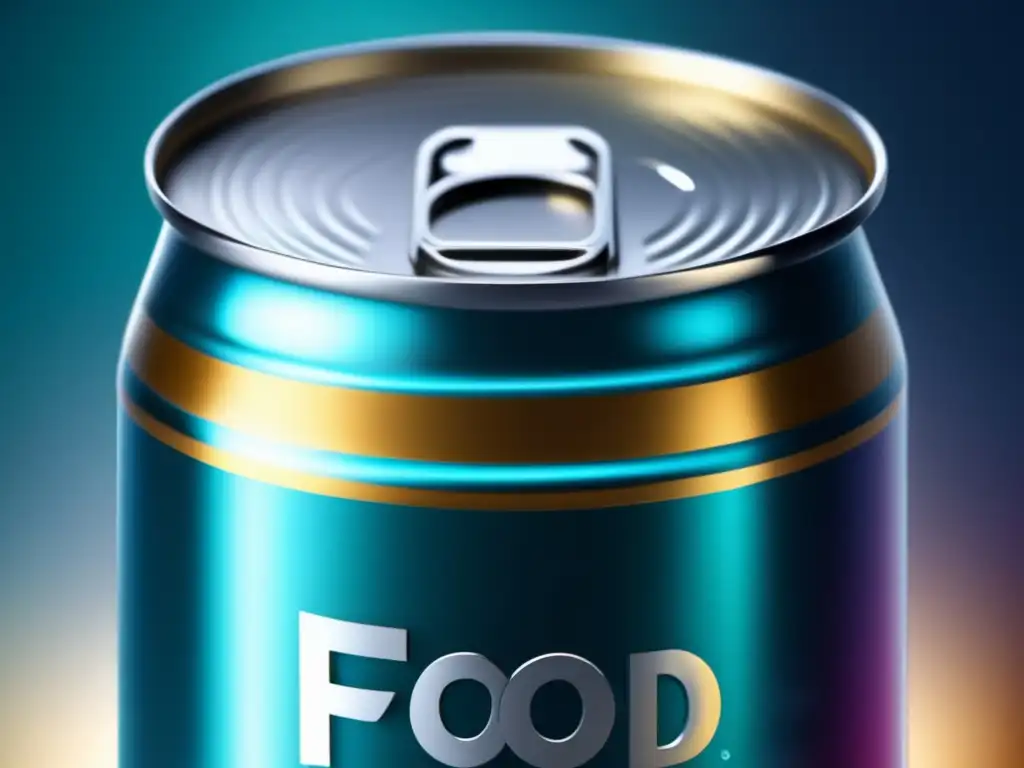 Una lata de alimentos con gotas de condensación, diseño moderno y aspecto tecnológico