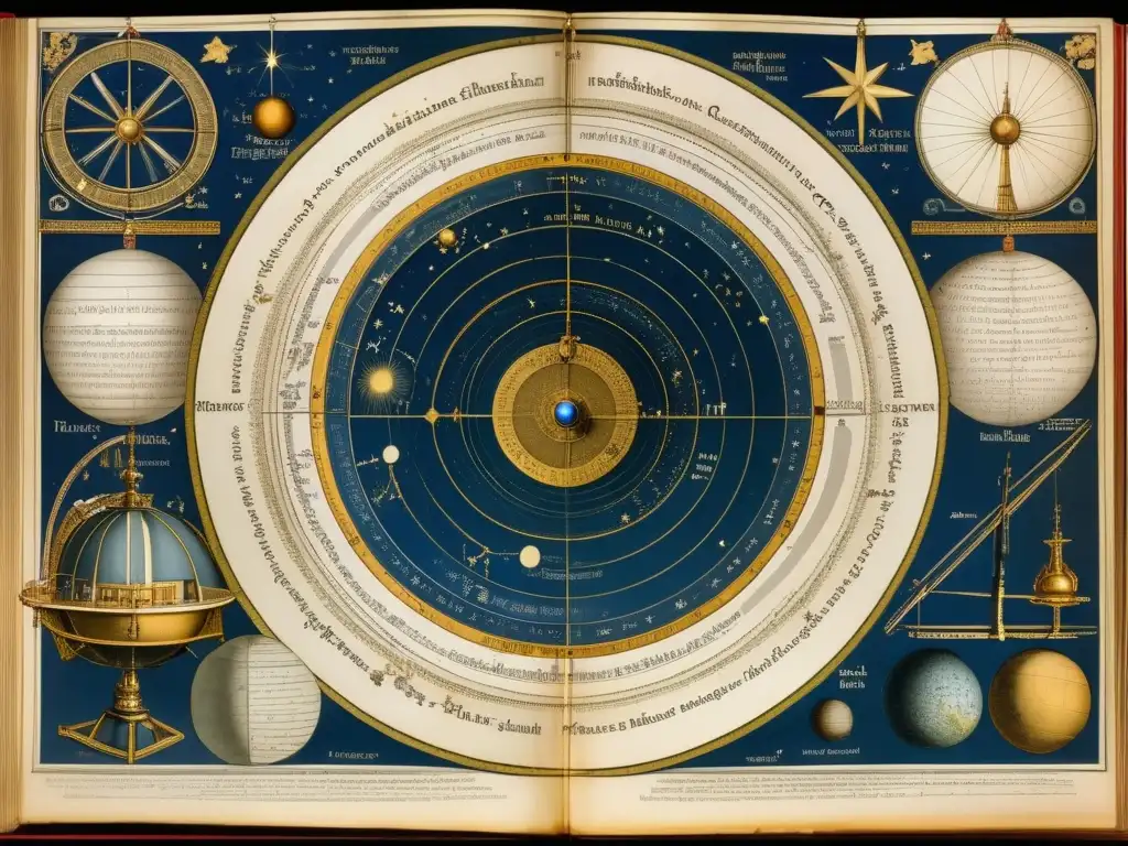 Un legado de precisión en la astronomía: detalladas observaciones astronómicas de Tycho Brahe, con intrincados diagramas y mediciones celestes