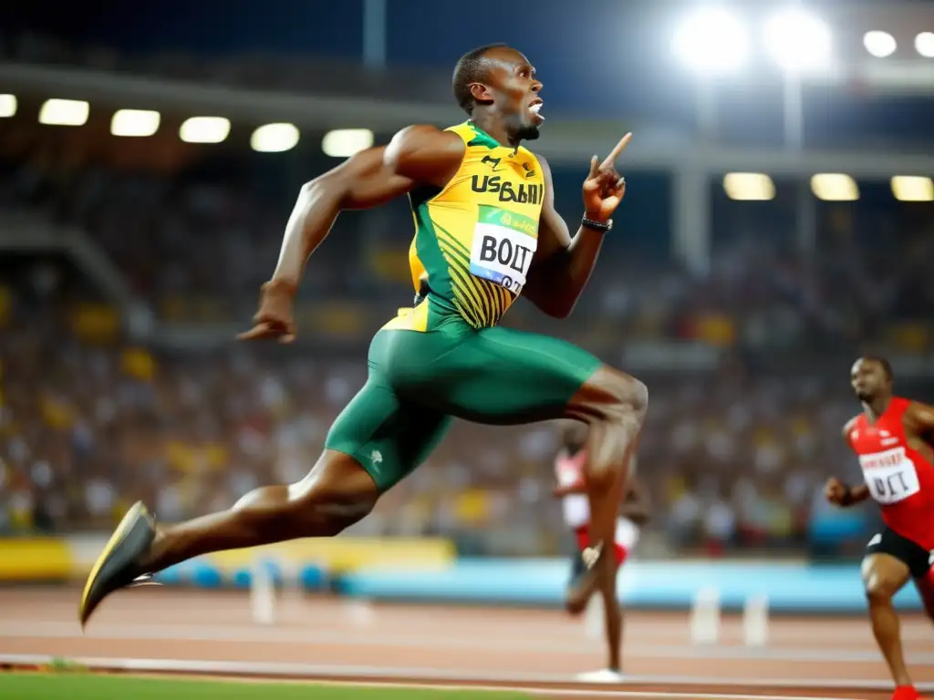 Usain Bolt desata su legado en una carrera épica, con determinación, músculos flexionados y el icónico gesto de señalar al cielo