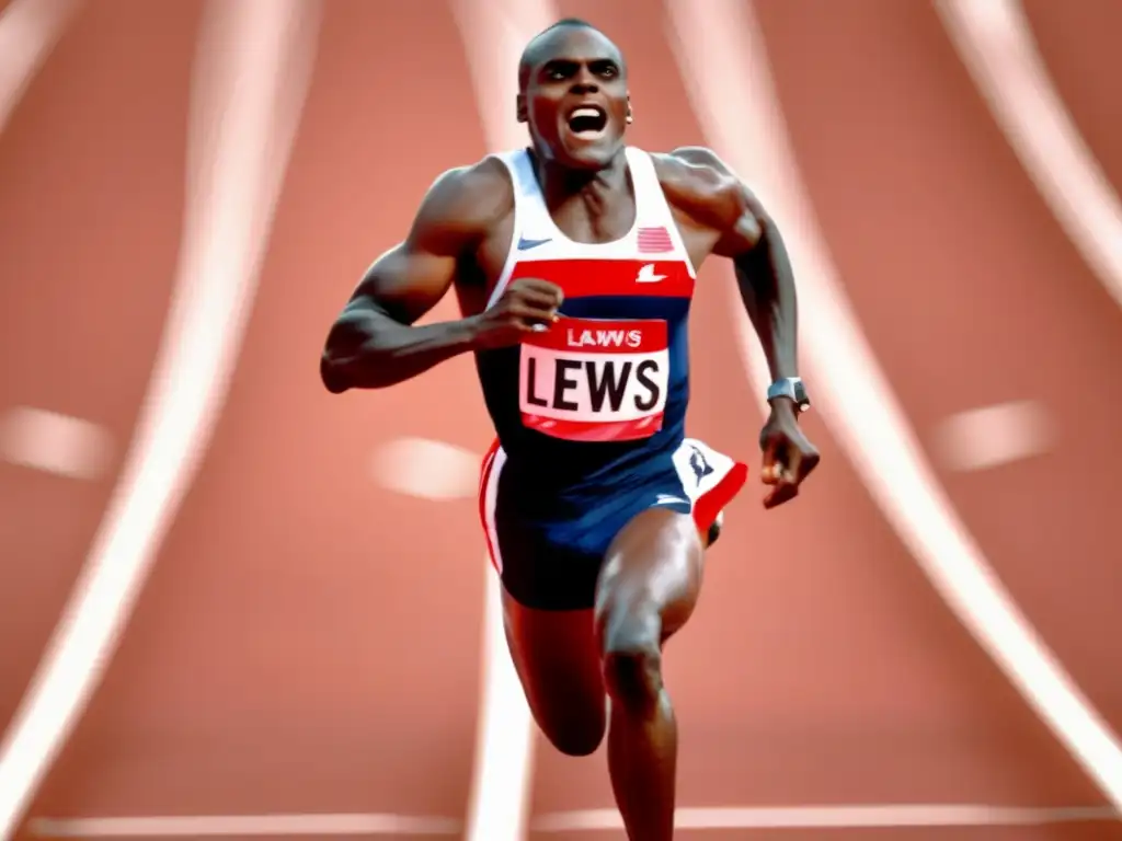 Carl Lewis deja un legado olímpico en una imagen ultradetallada, capturando su determinación y triunfo al cruzar la meta en una carrera récord