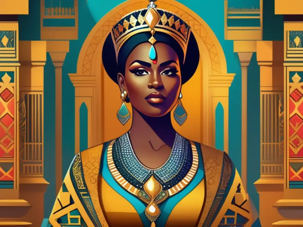 La legendaria Reina de Saba en un palacio islámico, exudando poder y sabiduría