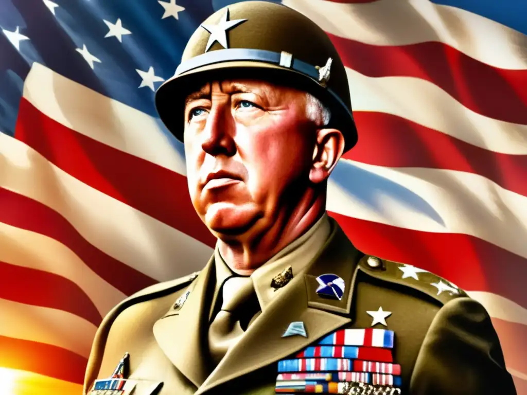 El legendario General Patton en uniforme militar, con su mirada firme y determinada