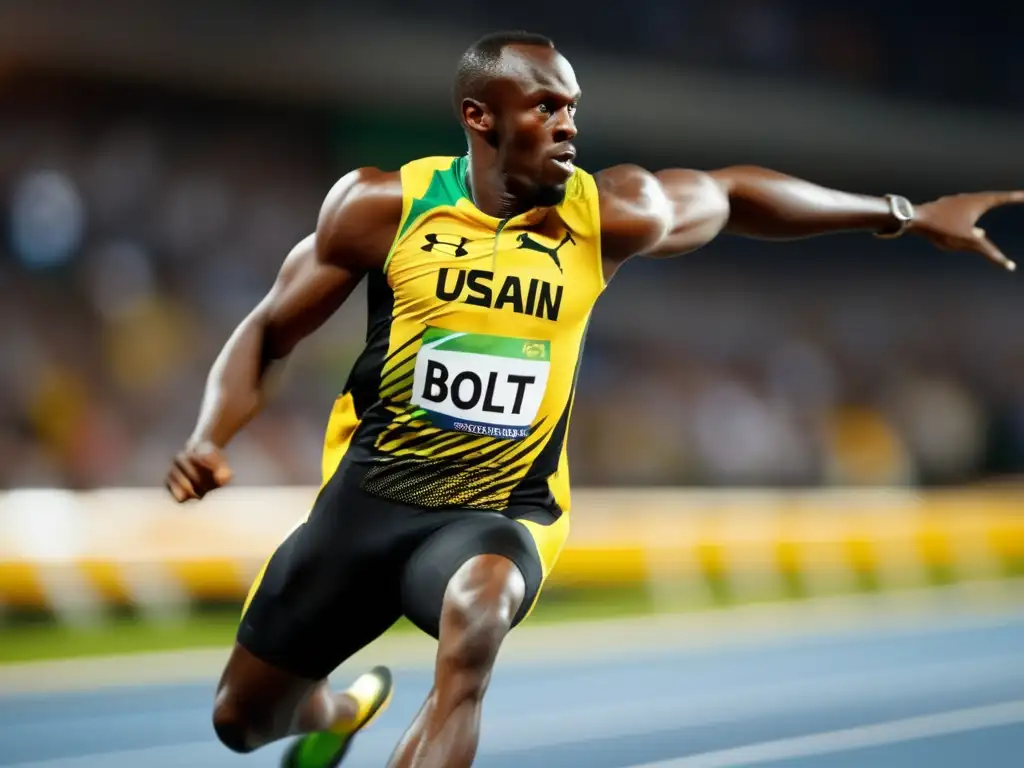 Usain Bolt, el legendario velocista, irradia poder y determinación en la pista, capturando su legado