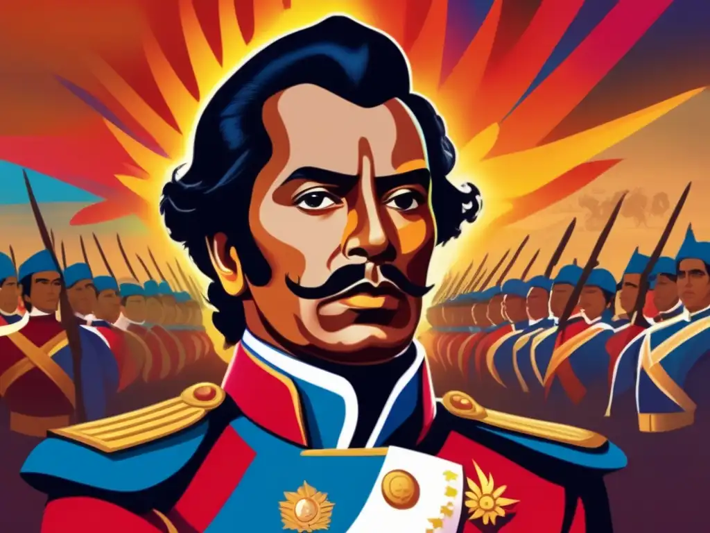 Simón Bolívar libertador lidera una revolución vibrante y poderosa con su grupo diverso de revolucionarios