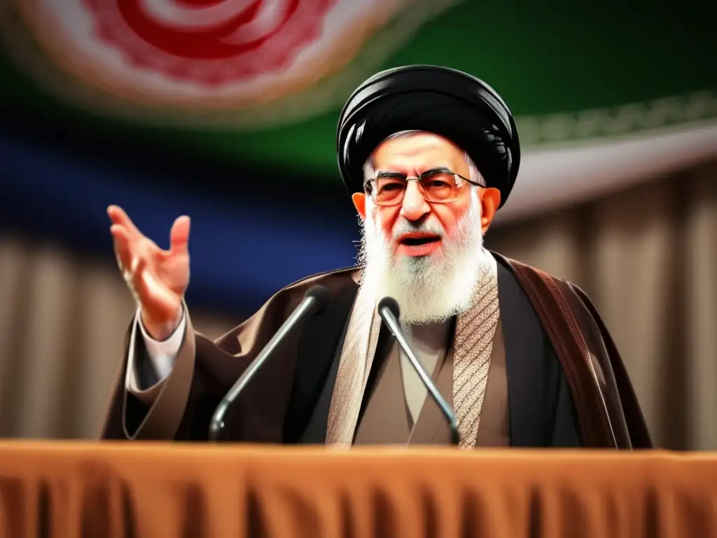 El líder Ali Khamenei pronuncia un apasionado discurso en una reunión política, destacando su influencia en el Irán contemporáneo
