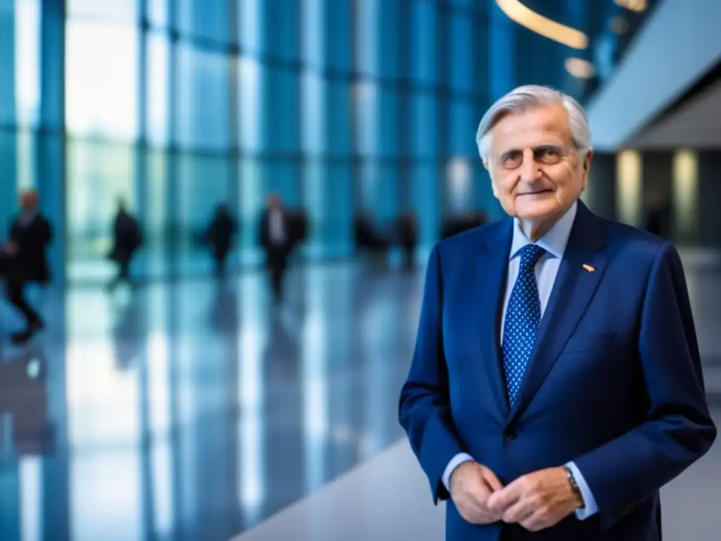 Un líder seguro, Jean-Claude Trichet, gestiona el Banco Central Europeo en una impresionante sala de la sede del BCE