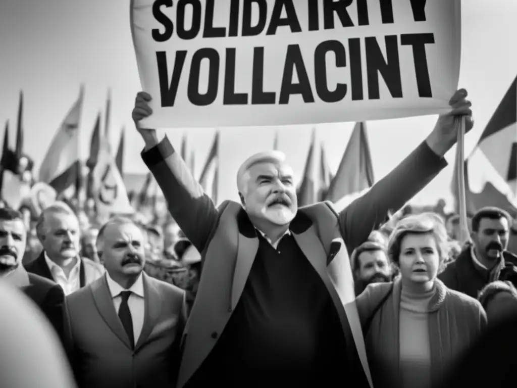 El líder Lech Wałęsa en el corazón de la multitud del Movimiento Solidaridad