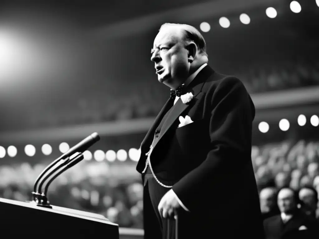 El líder Churchill pronuncia un discurso apasionado, destacando sus estrategias de discurso de Churchill