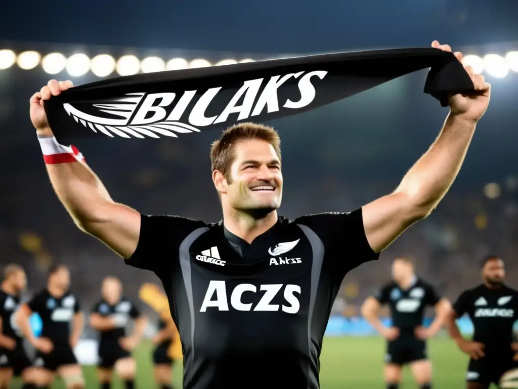 Liderazgo de Richie McCaw en los All Blacks, estadio lleno de fans y emblemático uniforme