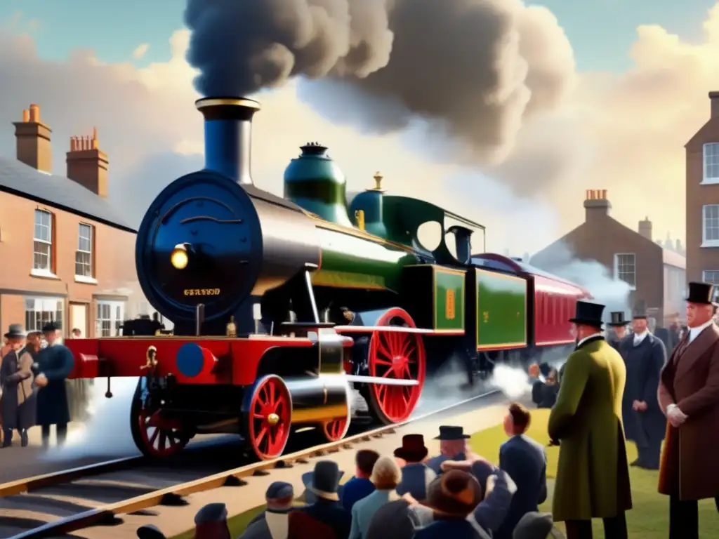 Richard Trevithick, inventor de la locomotora de vapor, posa orgulloso junto a su revolucionaria creación