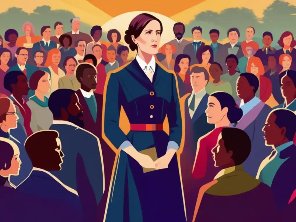 Dorothea Dix lidera la lucha por los derechos de los enfermos mentales, rodeada de seguidores atentos